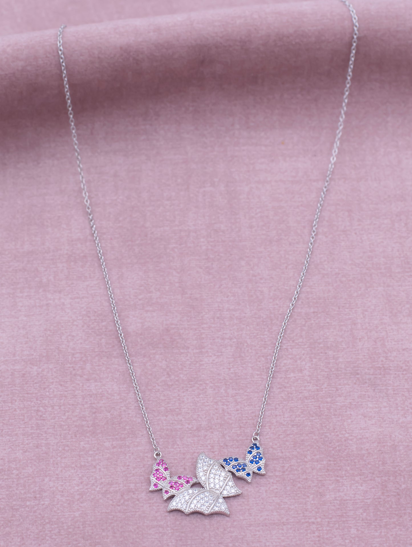 92.5 Sterling Silver Trio Butterfly Necklace