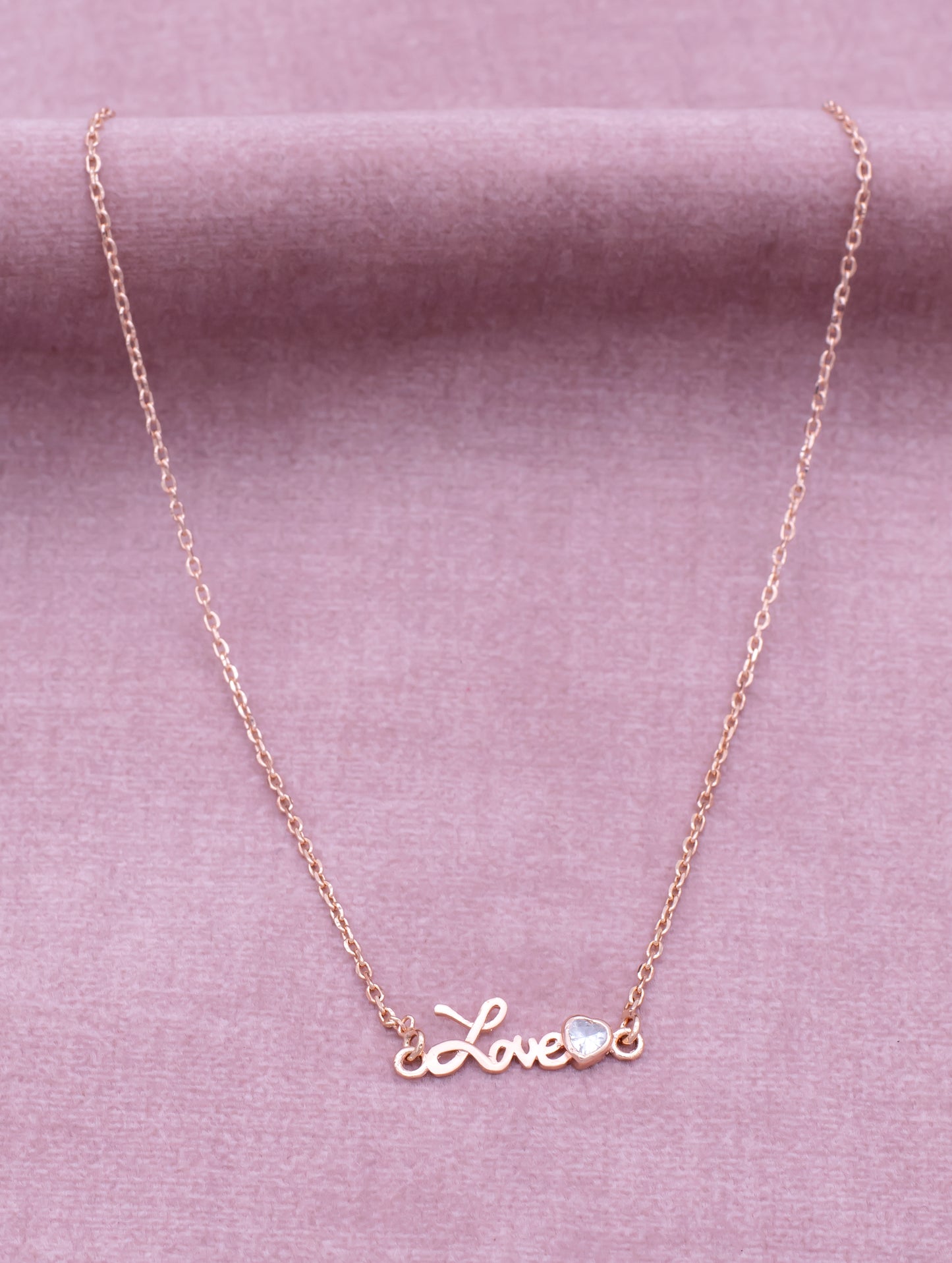 92.5 Sterling Silver Dainty Love Necklace in Rose Gold