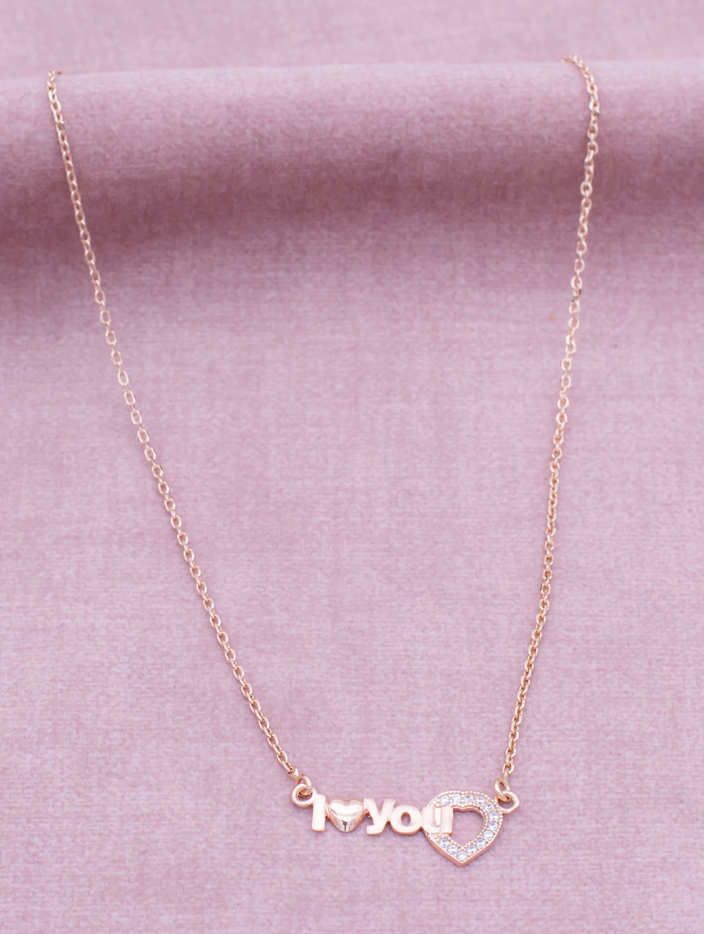 92.5 Sterling Silver Te Amo Necklace in Rose Gold