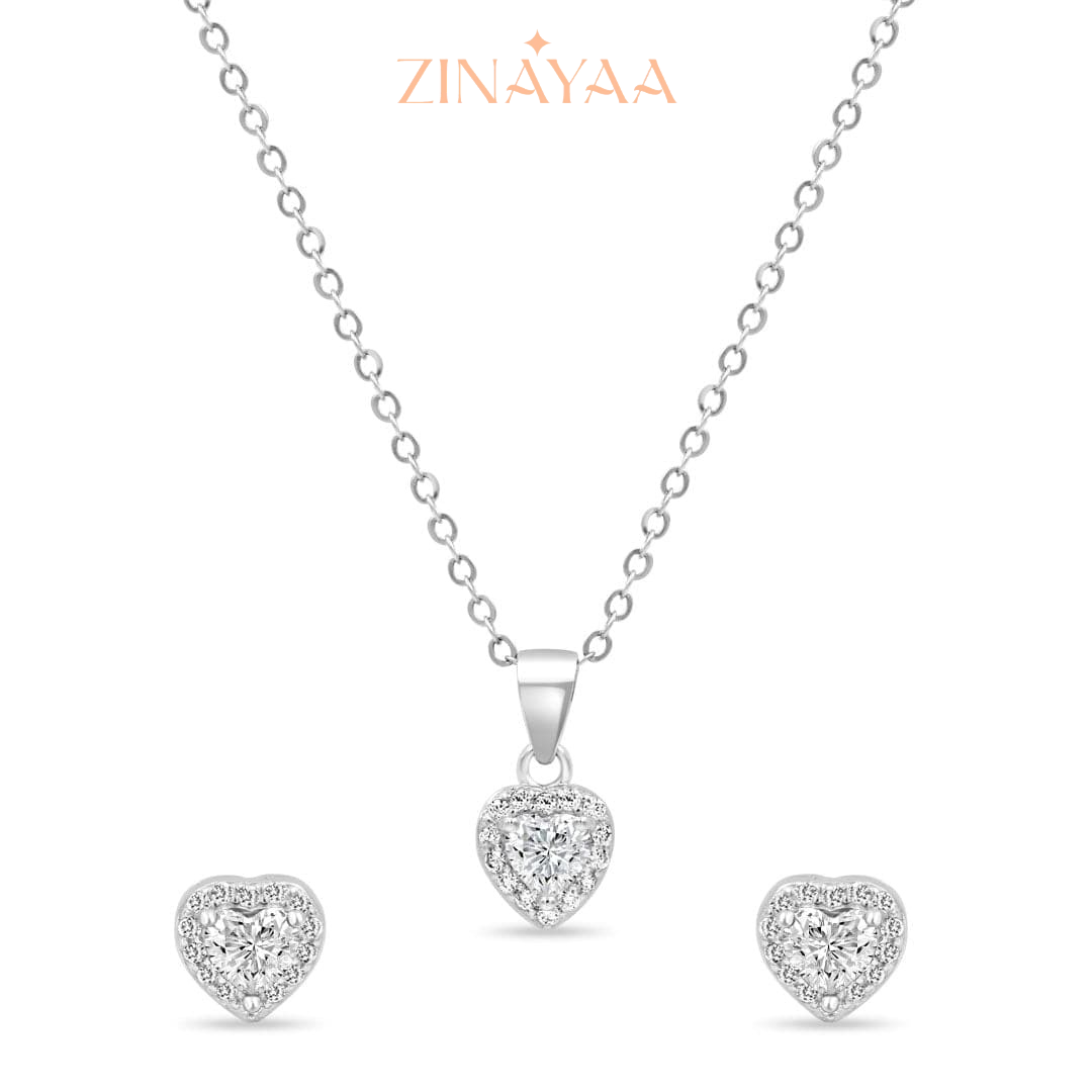 92.5 Sterling Silver Silver Heart Pendant Set