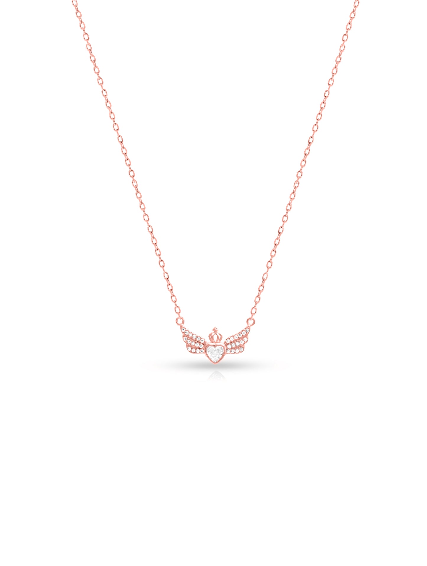 92.5 Sterling Silver Heart Fly High Pendant Necklace