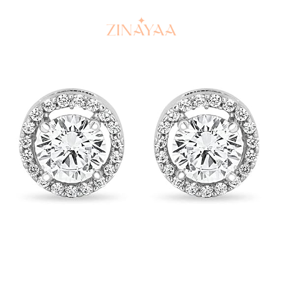 92.5 Sterling Silver Round Halo Stud Earrings