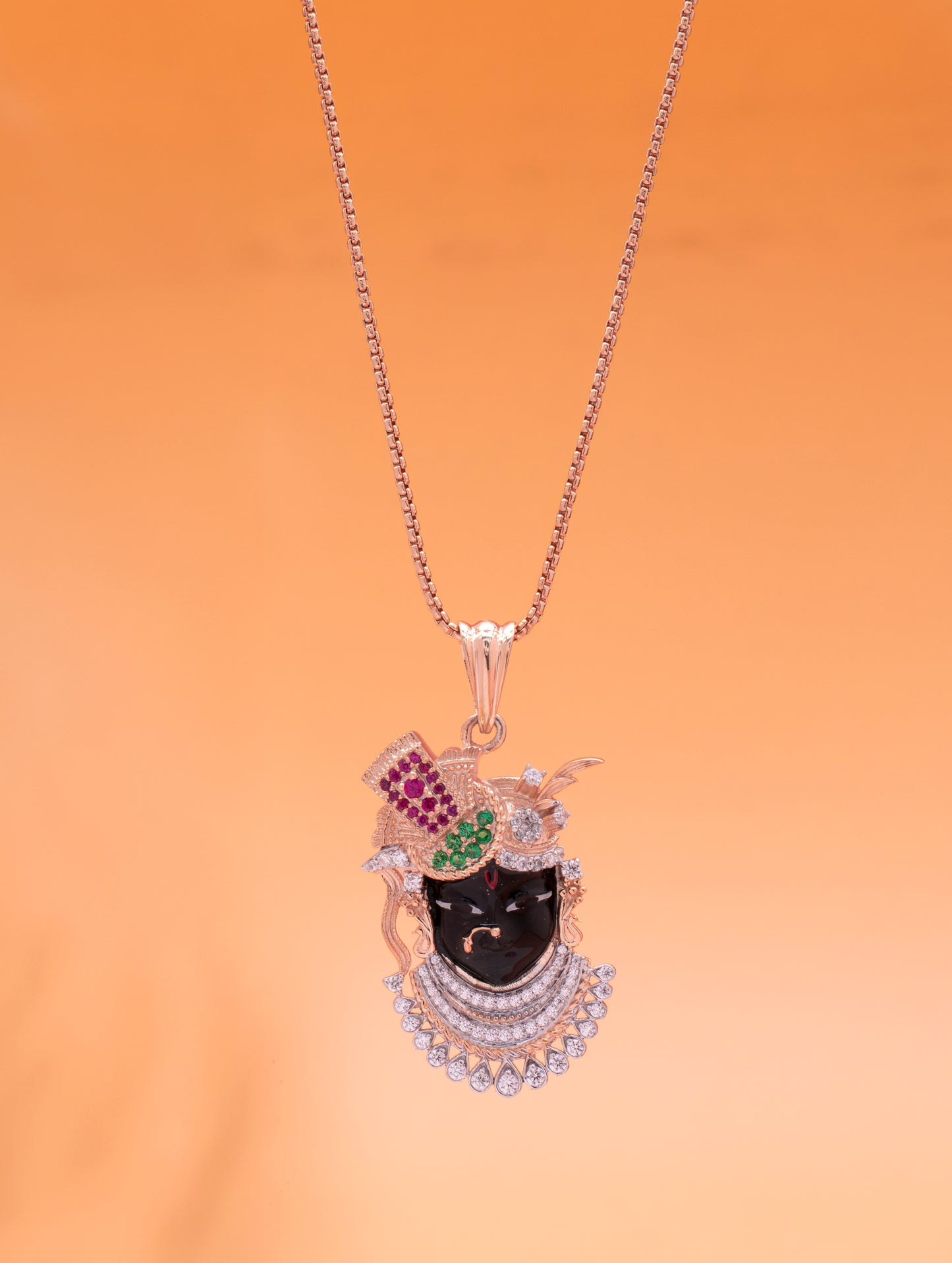 92.5 Sterling Silver Divine Krishna Pendant with Chain in Rose Gold
