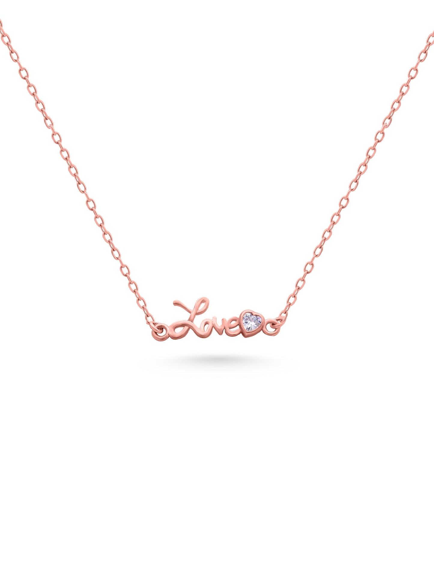 92.5 Sterling Silver Dainty Love Necklace in Rose Gold