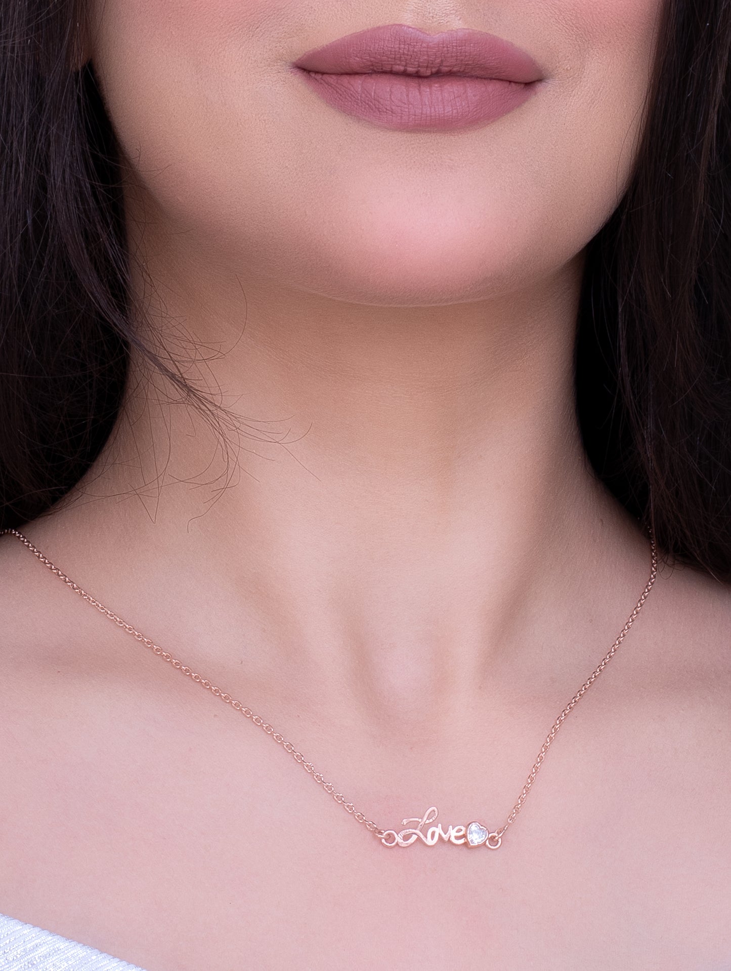 92.5 Sterling Silver Dainty Love Necklace in Rose Gold