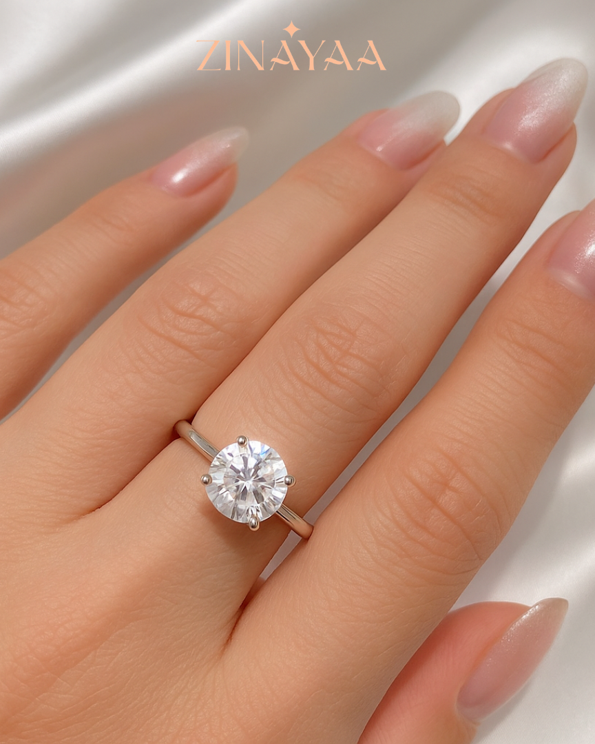 92.5 Sterling Silver Adjustable Classic Round Solitaire Ring