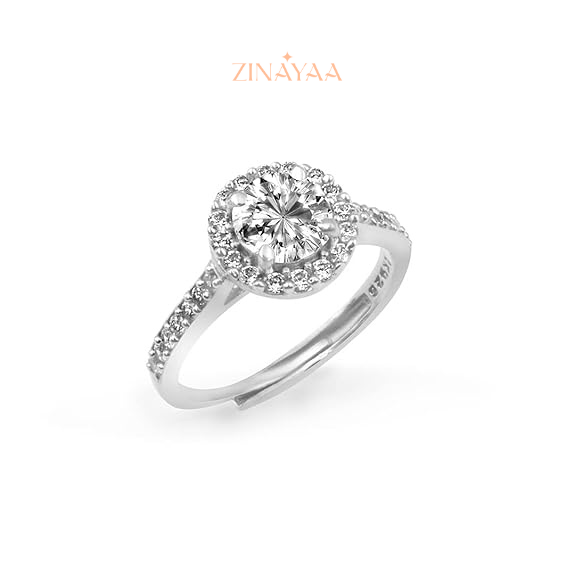 92.5 Sterling Silver Adjustable Round Halo Solitaire Ring