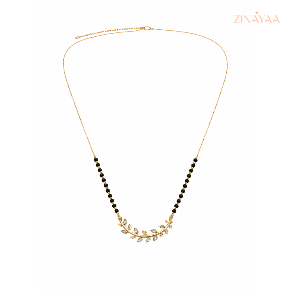 925 Sterling Silver Leaf Charm Mangalsutra Necklace