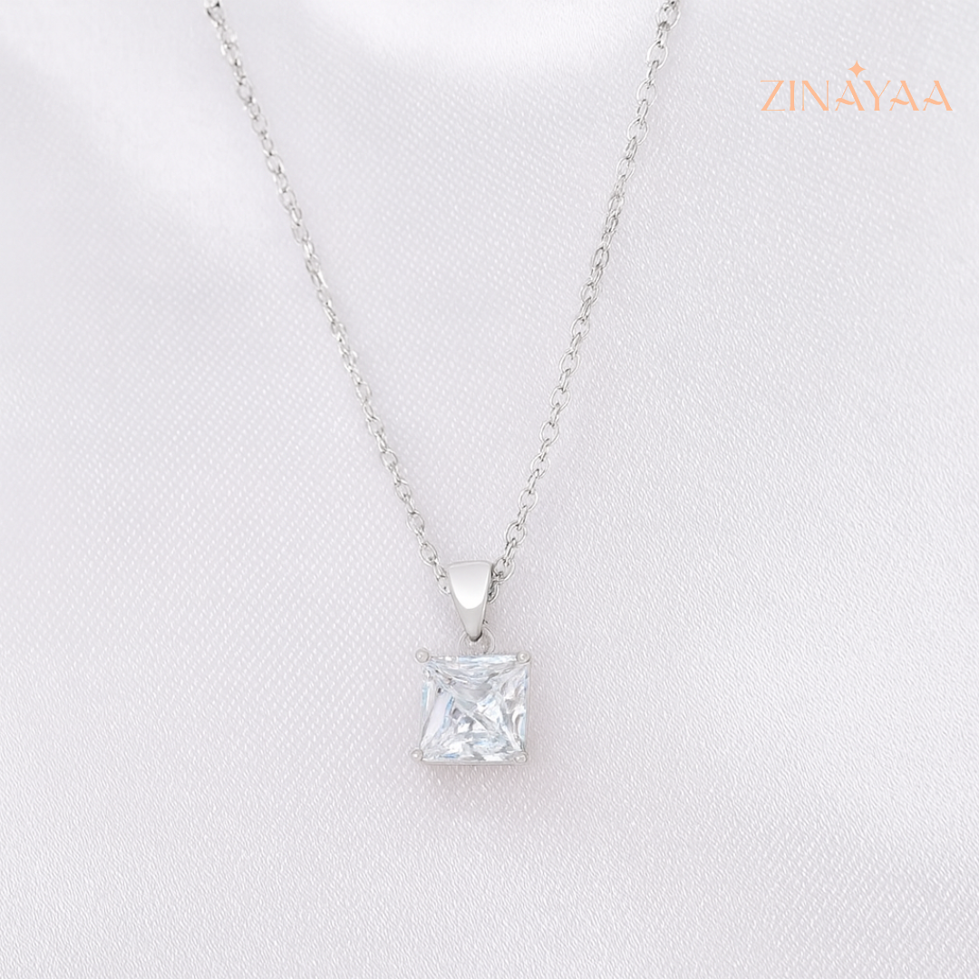 92.5 Sterling Silver Princess-Cut Solitaire Pendant Necklace