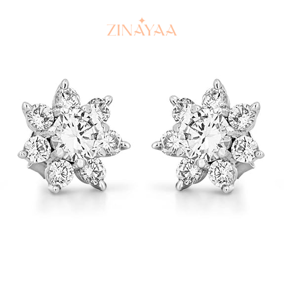 92.5 Sterling Silver Floral Cluster Stud Earrings