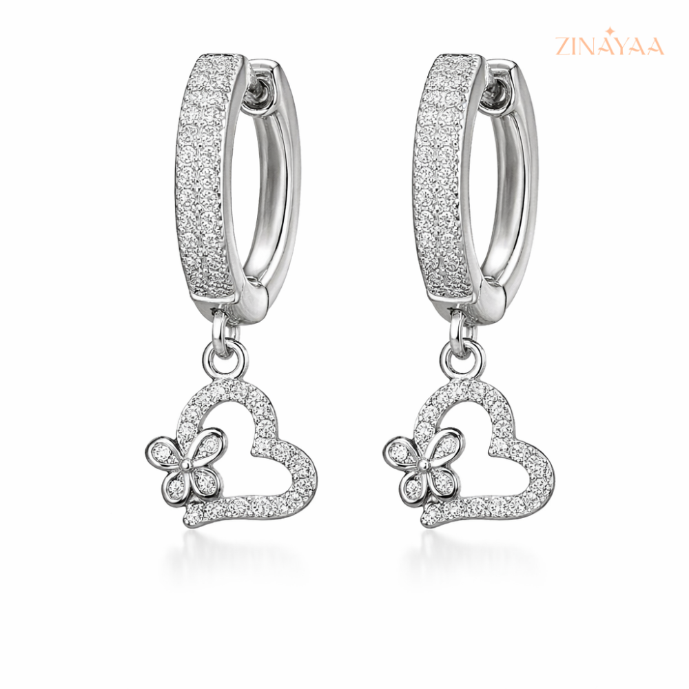 925 Sterling Silver Heart Bloom Hoop Earrings,