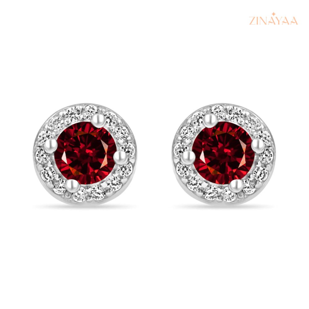 925 Sterling Silver Ruby Halo Stud Earrings