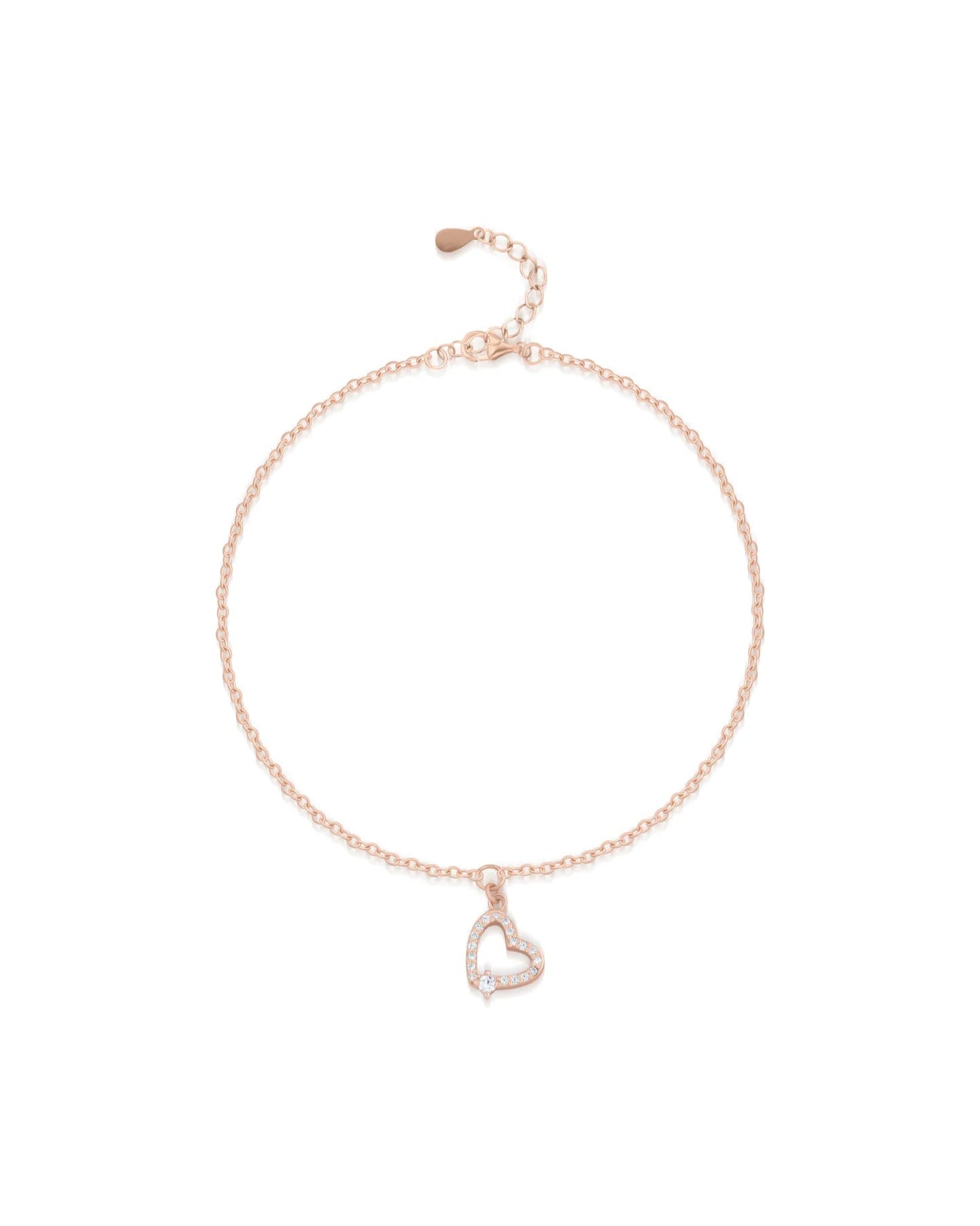 92.5 Sterling Silver Heart charm bracelet in Rose Gold