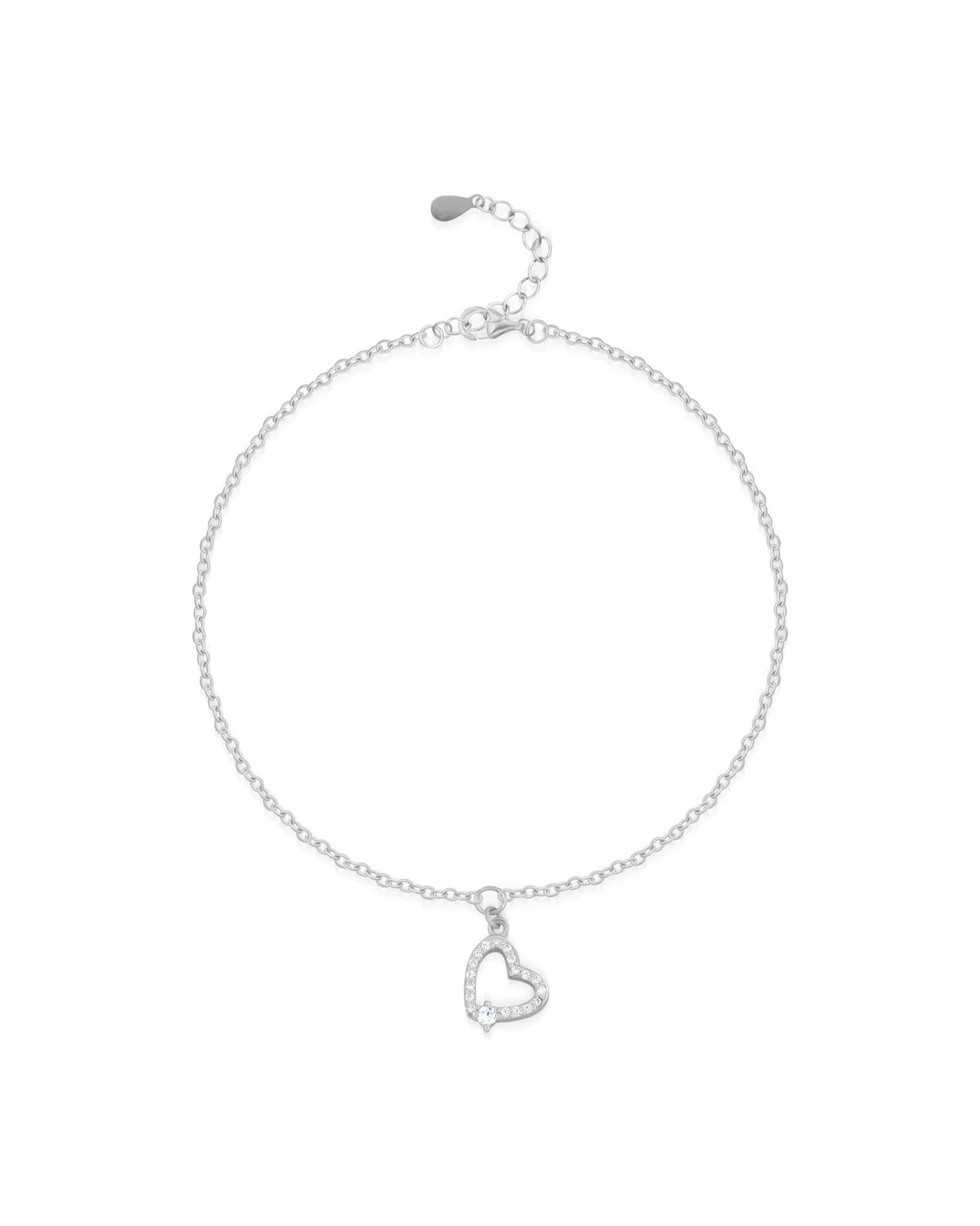 92.5 Sterling Silver Heart Charm Bracelet