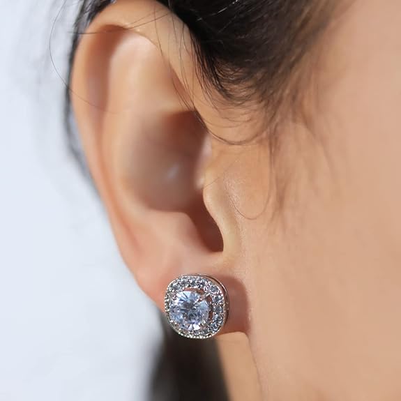 92.5 Sterling Silver Cushion Halo Stud Earrings