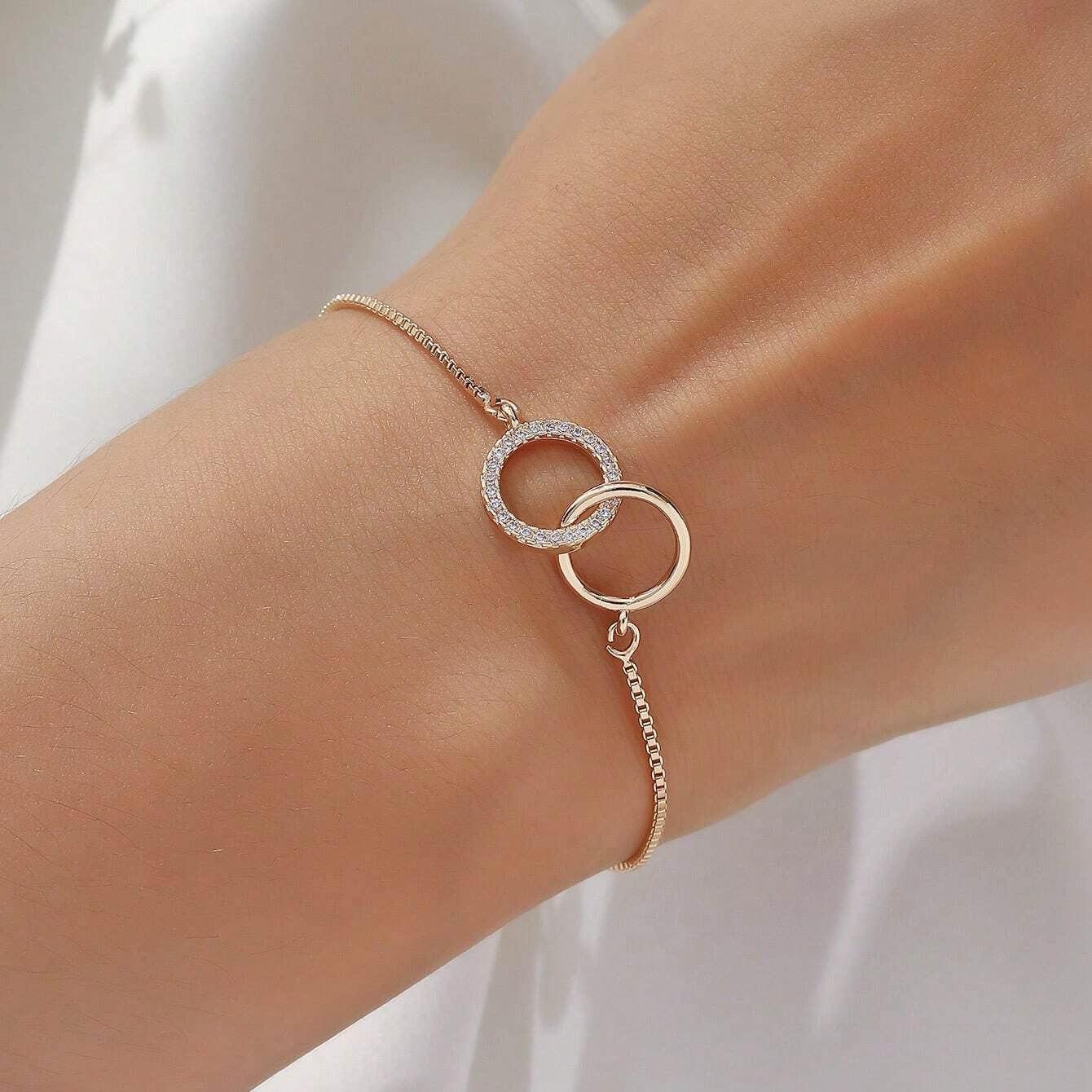 92.5 Sterling Silver Elegant Link Circle Gold Bracelet