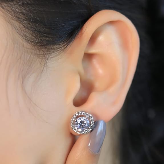 92.5 Sterling Silver Round Halo Stud Earrings
