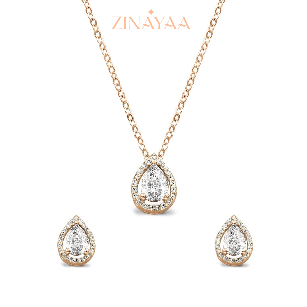 92.5 Sterling Silver Tear Drop Pendant Set in Rose Gold