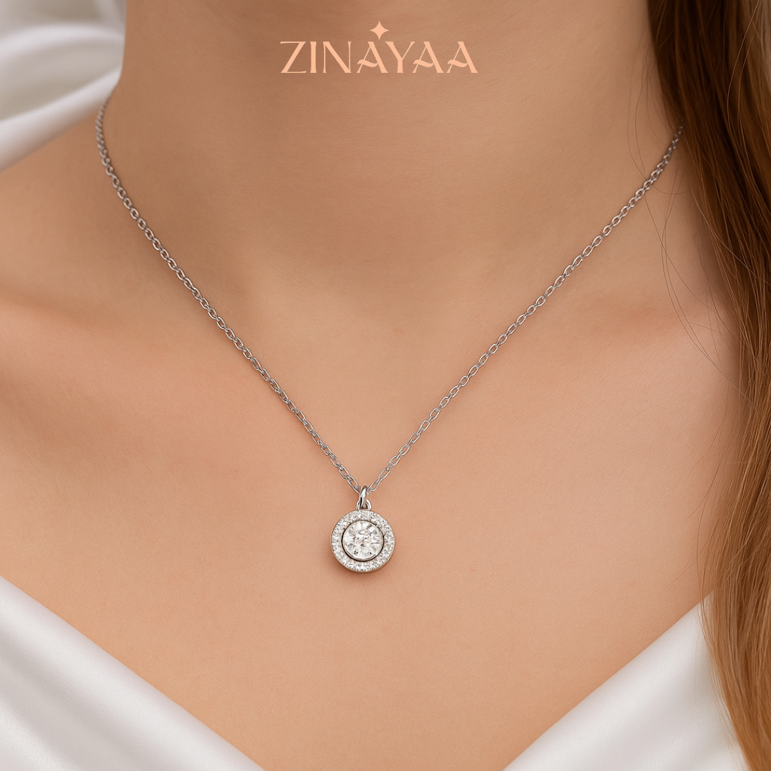 92.5 Sterling silver Crystal Solitaire Pendant Necklace