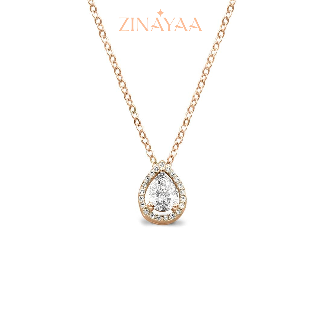 92.5 Sterling Silver Tear Drop Pendant Set in Rose Gold