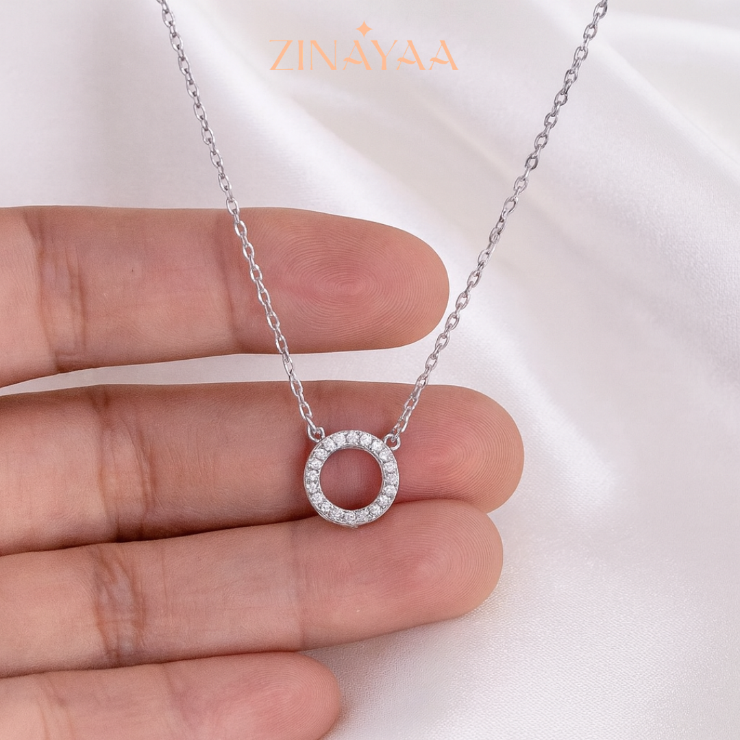 92.5 Sterling Silver Studded Circle of Life Pendant Necklace