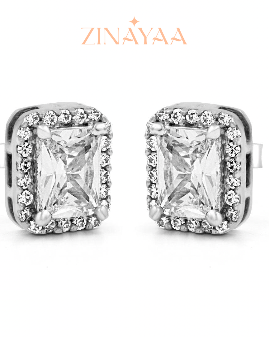 92.5 Sterling Silver Emerald cut Stud Earrings