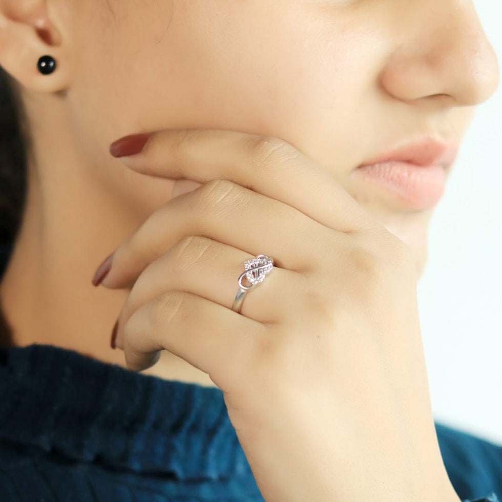 92.5 Sterling Silver Adjustable Infinity Heart Ring