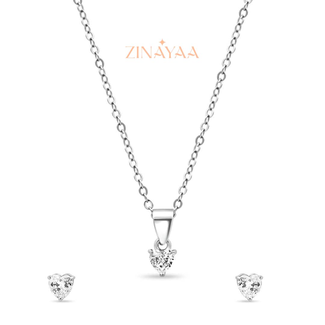 925 Sterling Silver Petite Heart Pendant Set