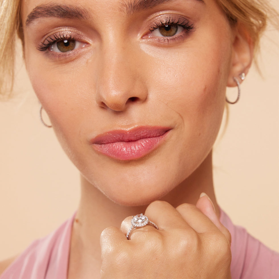 92.5 Sterling Silver Adjustable Round Halo Solitaire Ring