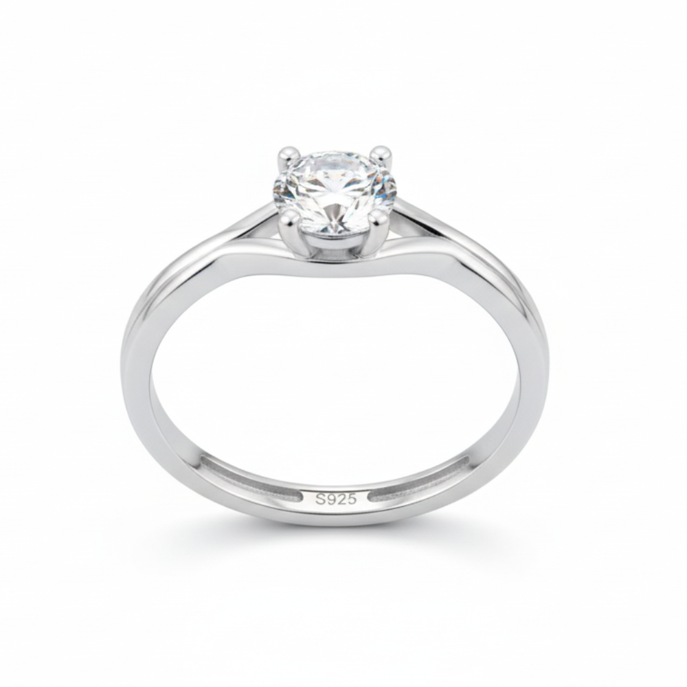 92.5 Sterling Silver Twisted Solitaire Ring For women