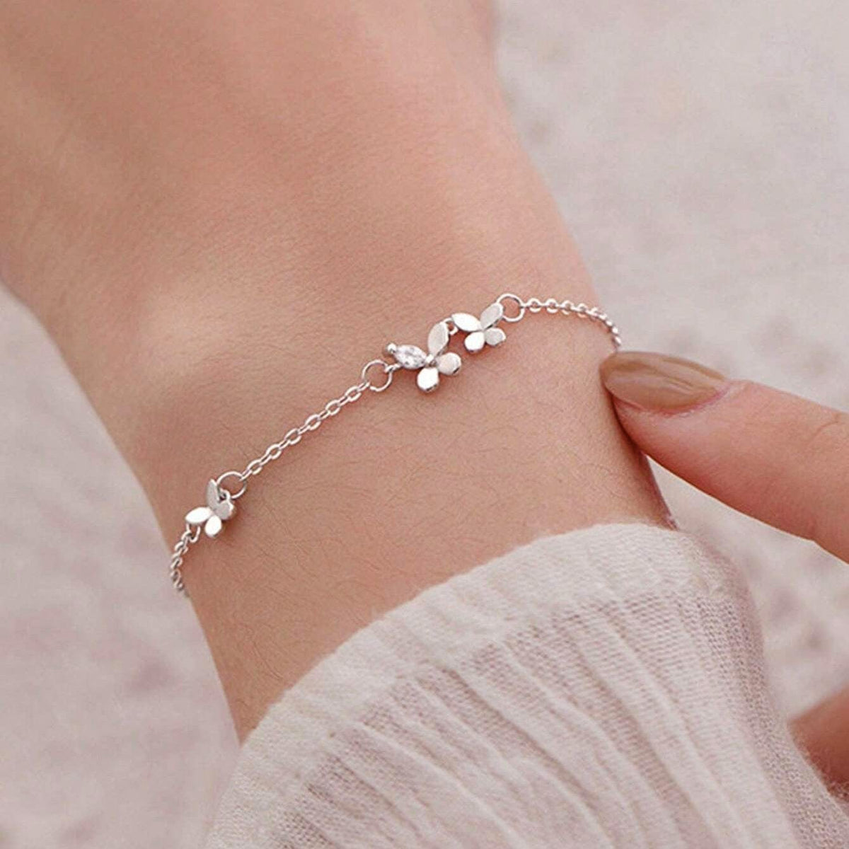 92.5 Sterling Silver Delicate Silver Butterfly Bracelet