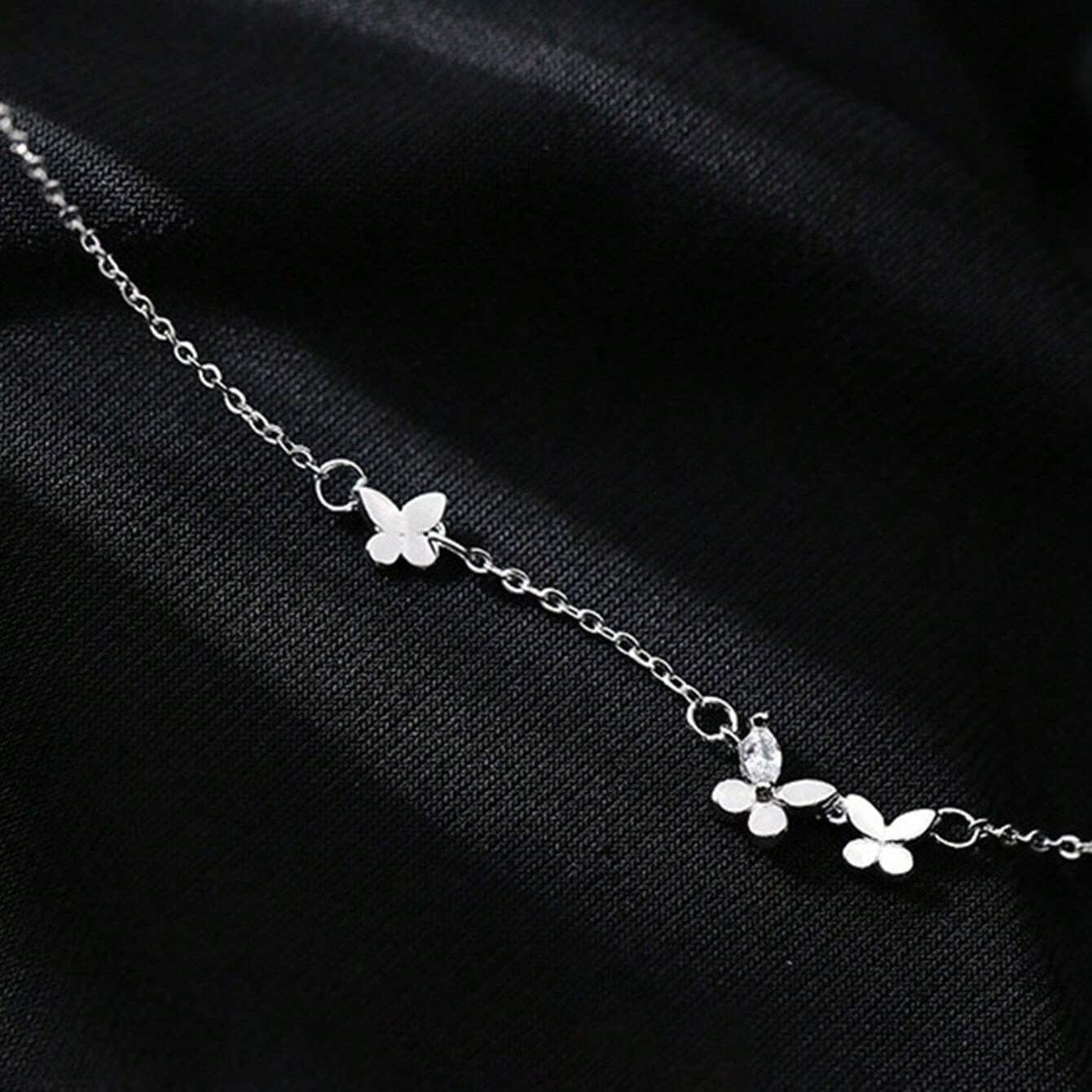 92.5 Sterling Silver Delicate Silver Butterfly Bracelet