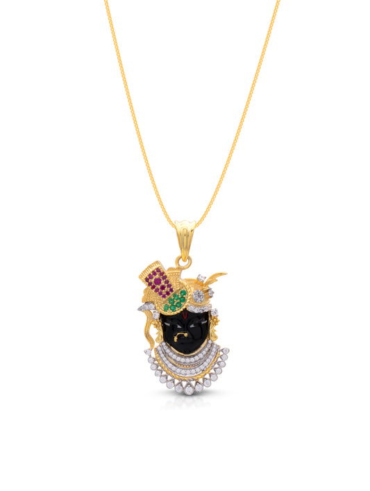92.5 Sterling Silver Krishna Divine Pendant & Chain in Gold