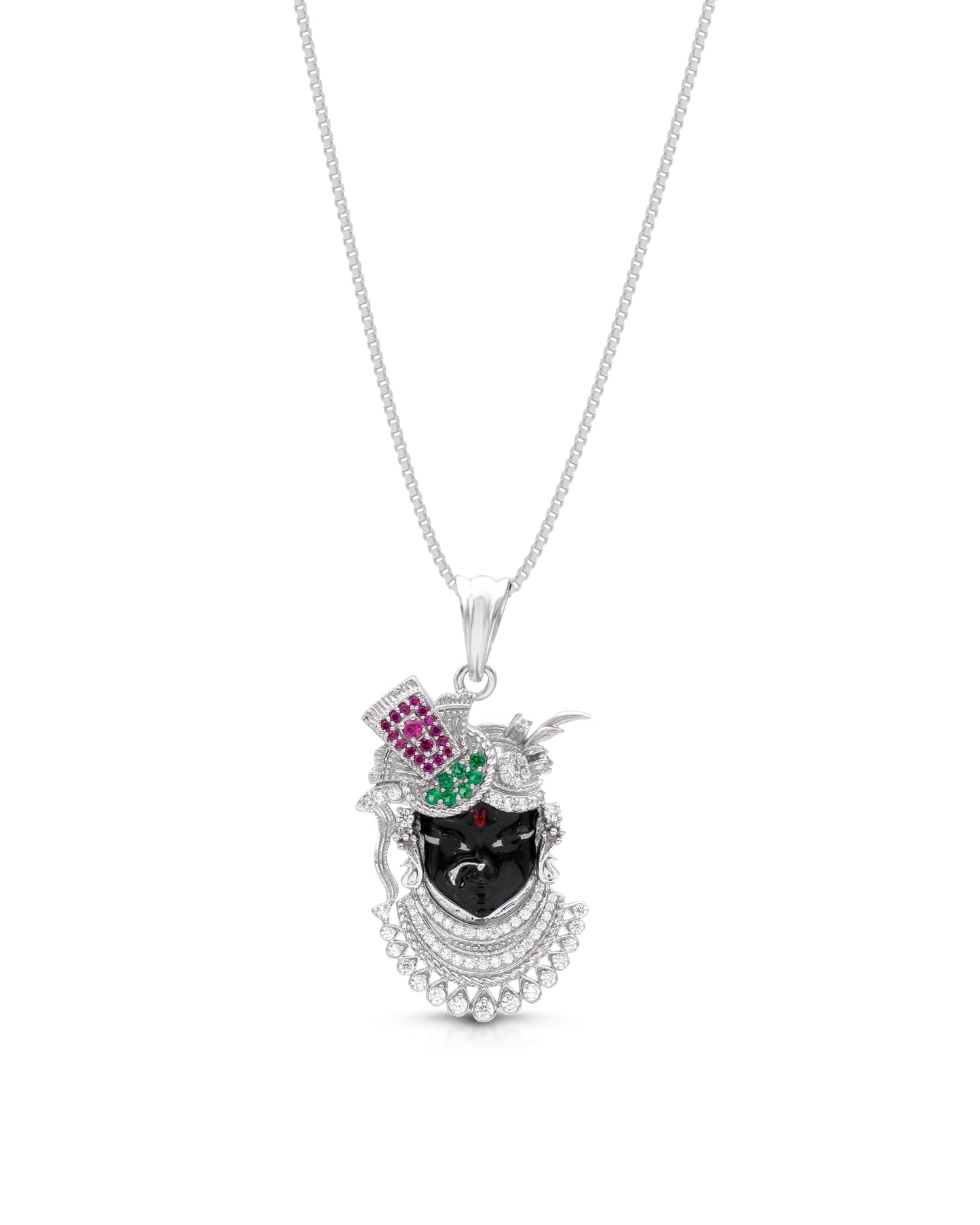 92.5 Sterling Silver Divine Krishna Pendant & Chain in Silver