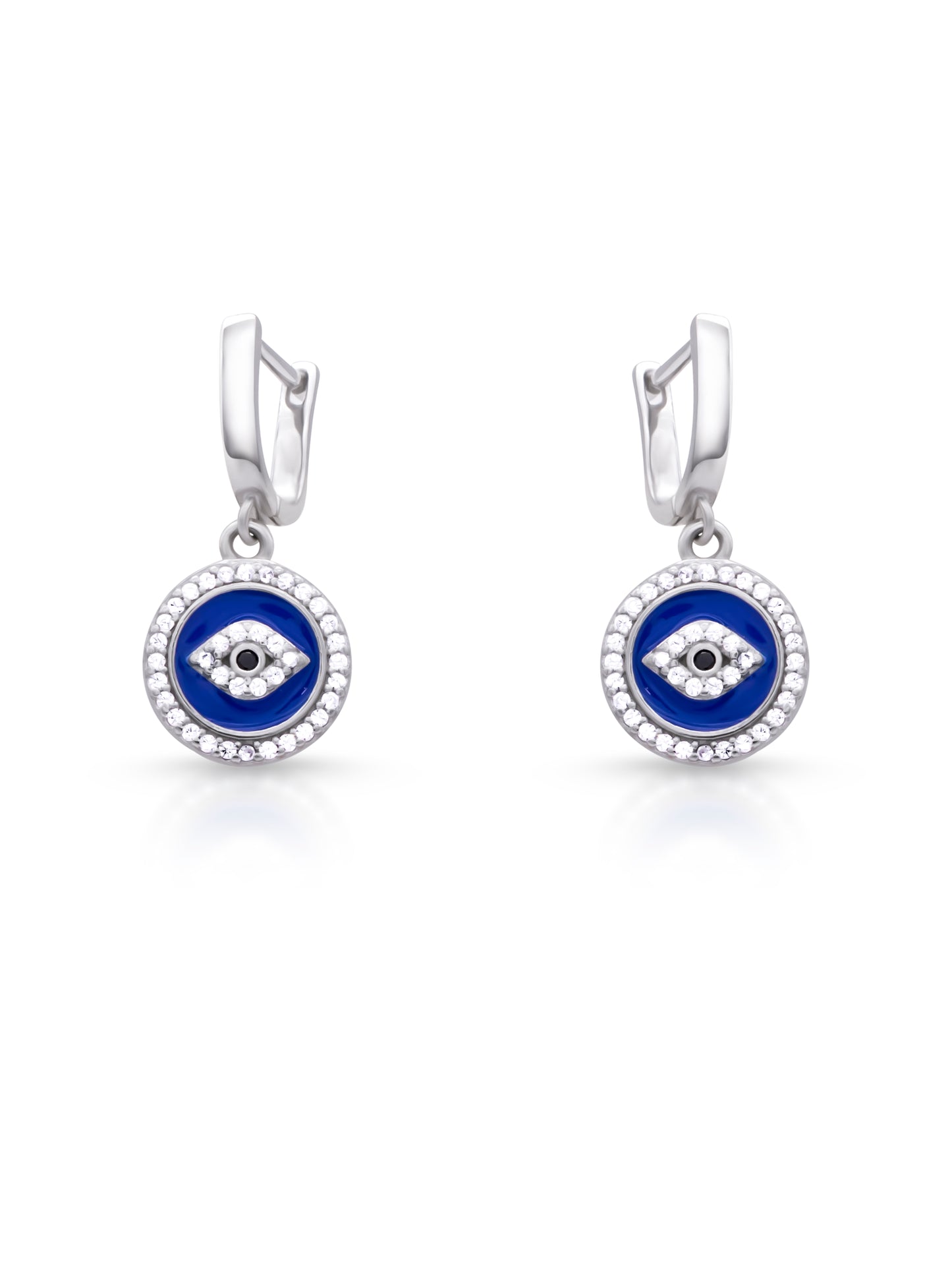92.5 Sterling Silver Evil Eye Bali Earrings