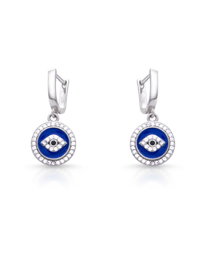 92.5 Sterling Silver Evil Eye Bali Earrings