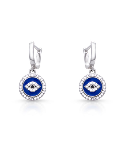 92.5 Sterling Silver Evil Eye Bali Earrings
