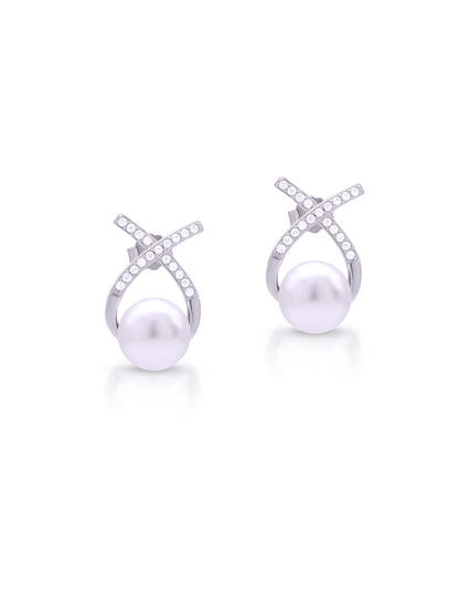 92.5 Sterling Silver Studded Pearl Earrings