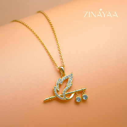 92.5 Sterling Silver Krishna's Flute Pendant with Chain in Gold