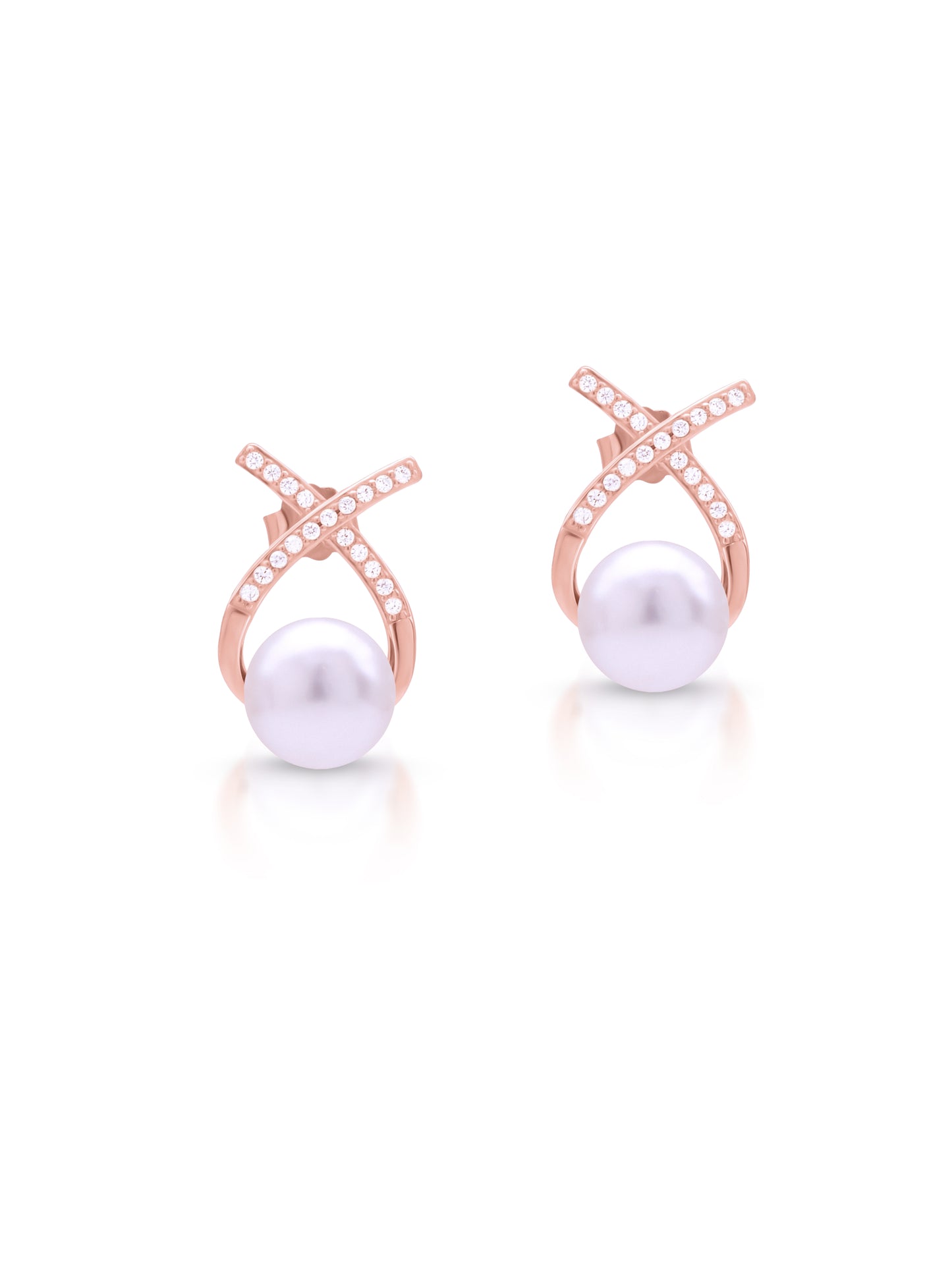 92.5 Sterling Silver Studded Pearl Earrings in rose gold