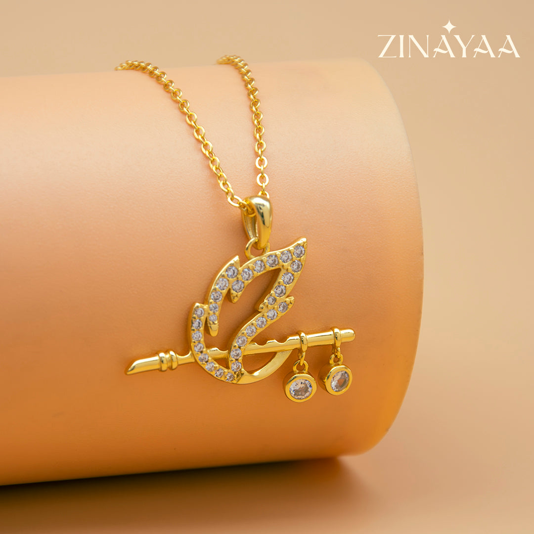 92.5 Sterling Silver Krishna's Flute Pendant with Chain in Gold