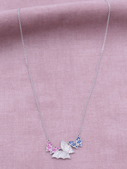 92.5 Sterling Silver Trio Butterfly Necklace