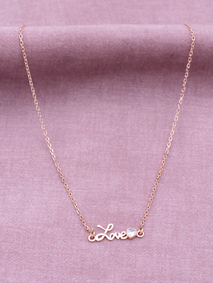 92.5 Sterling Silver Dainty Love Necklace in Rose Gold
