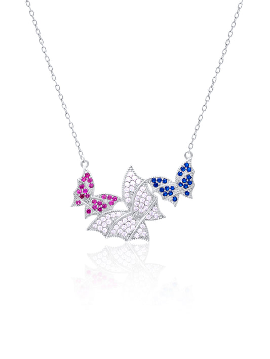 92.5 Sterling Silver Trio Butterfly Necklace