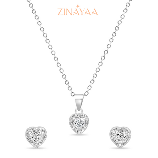 92.5 Sterling Silver Silver Heart Pendant Set