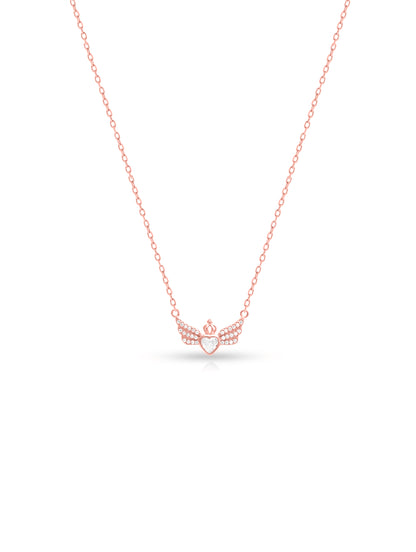 92.5 Sterling Silver Heart Fly High Pendant Necklace