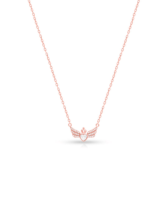 92.5 Sterling Silver Heart Fly High Pendant Necklace