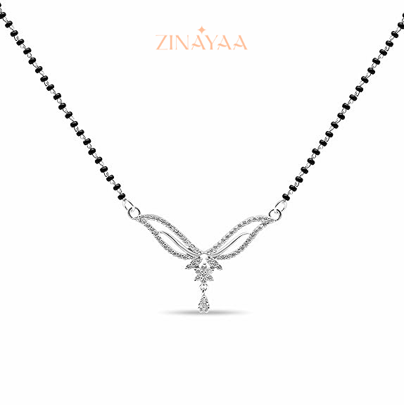92.5 Sterling Silver Mangalsutra Sparkling Floral Pendant Design