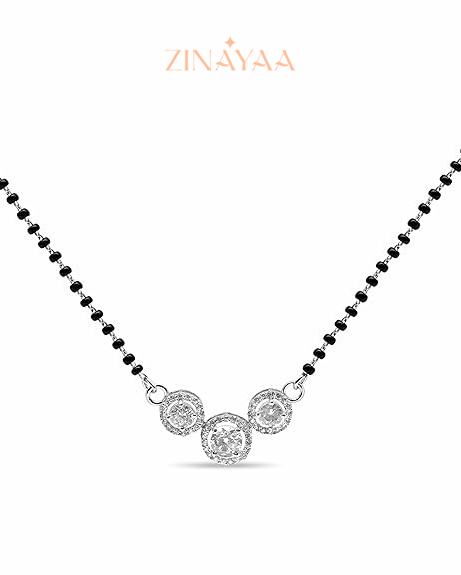 92.5 Sterling Silver Mangalsutra Triple Halo Pendant Design