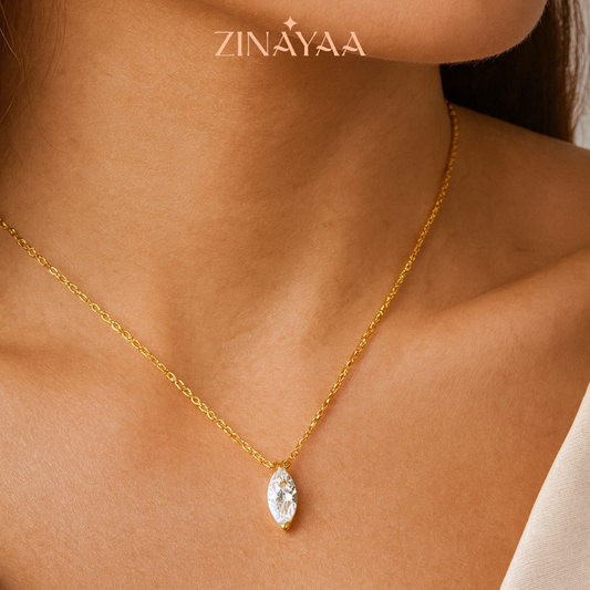 92.5 Sterling Silver Marquise-Cut Solitaire Pendant Necklace